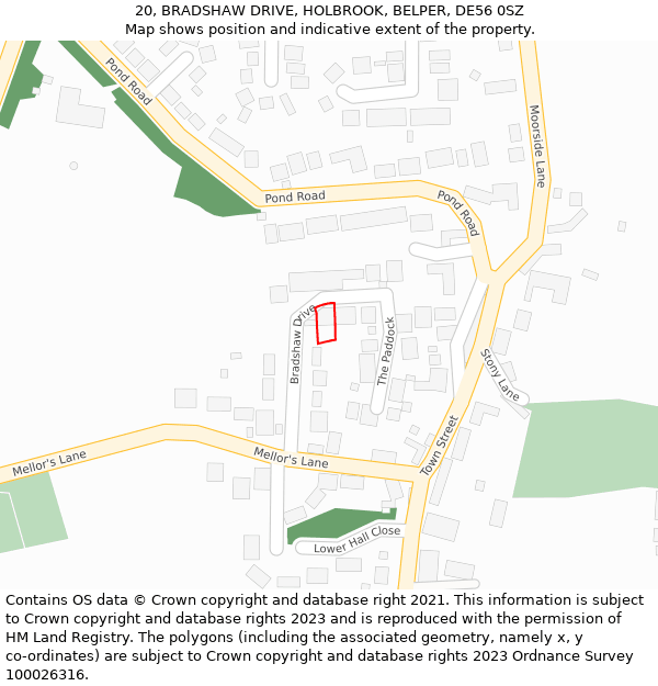 20, BRADSHAW DRIVE, HOLBROOK, BELPER, DE56 0SZ: Location map and indicative extent of plot
