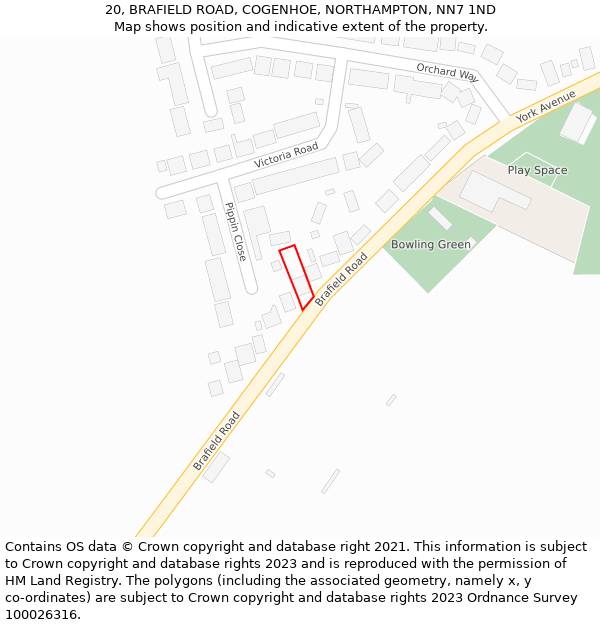 20, BRAFIELD ROAD, COGENHOE, NORTHAMPTON, NN7 1ND: Location map and indicative extent of plot