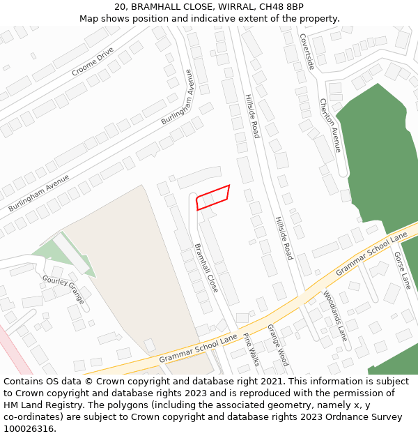 20, BRAMHALL CLOSE, WIRRAL, CH48 8BP: Location map and indicative extent of plot