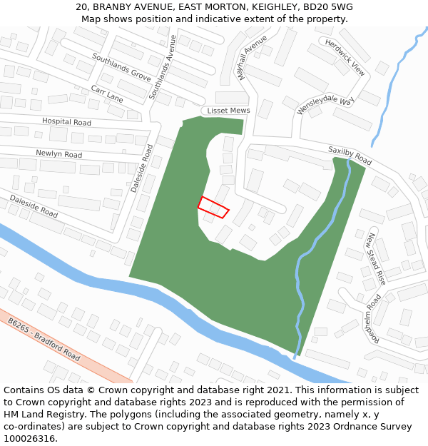 20, BRANBY AVENUE, EAST MORTON, KEIGHLEY, BD20 5WG: Location map and indicative extent of plot