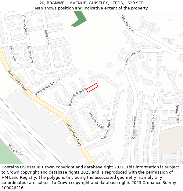 20, BRANWELL AVENUE, GUISELEY, LEEDS, LS20 9FD: Location map and indicative extent of plot