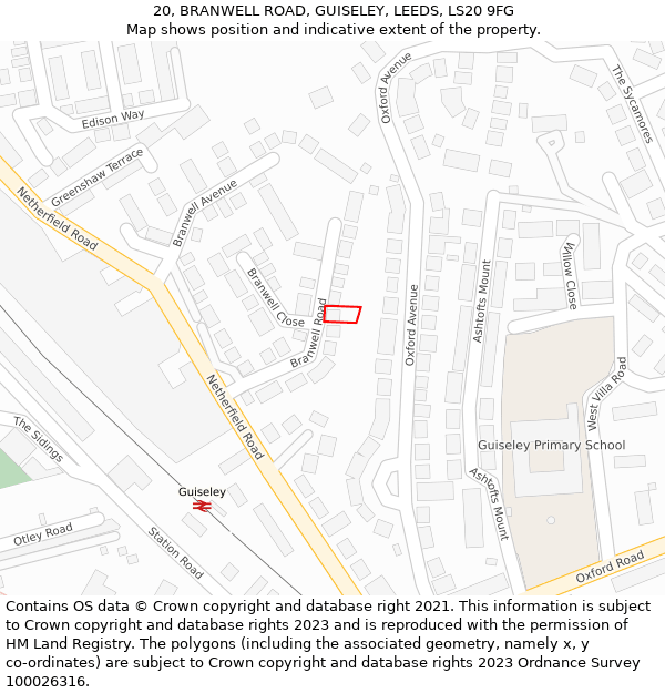 20, BRANWELL ROAD, GUISELEY, LEEDS, LS20 9FG: Location map and indicative extent of plot