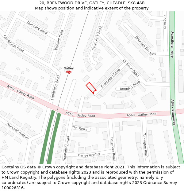 20, BRENTWOOD DRIVE, GATLEY, CHEADLE, SK8 4AR: Location map and indicative extent of plot