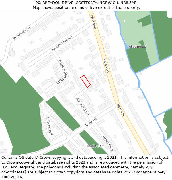 20, BREYDON DRIVE, COSTESSEY, NORWICH, NR8 5AR: Location map and indicative extent of plot