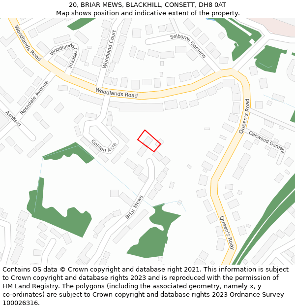 20, BRIAR MEWS, BLACKHILL, CONSETT, DH8 0AT: Location map and indicative extent of plot