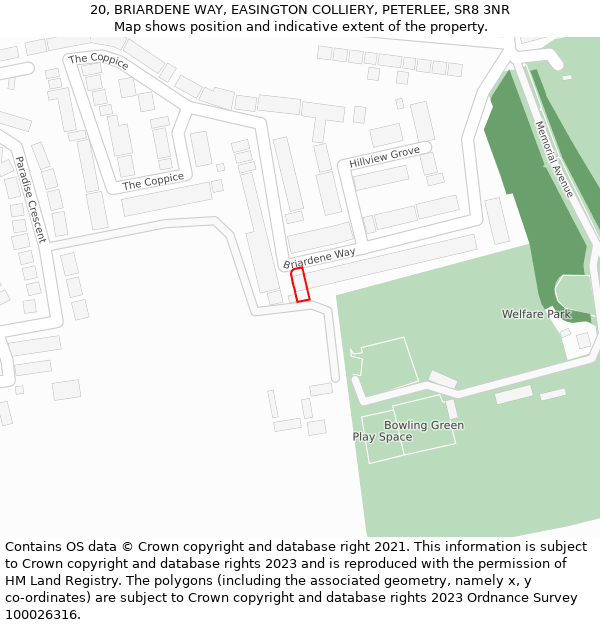 20, BRIARDENE WAY, EASINGTON COLLIERY, PETERLEE, SR8 3NR: Location map and indicative extent of plot