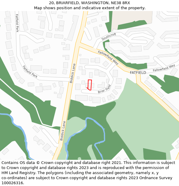 20, BRIARFIELD, WASHINGTON, NE38 8RX: Location map and indicative extent of plot