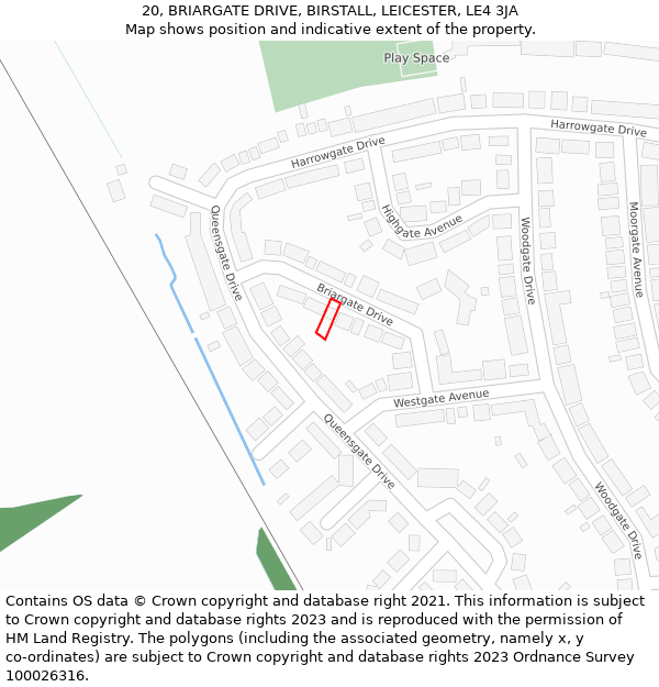 20, BRIARGATE DRIVE, BIRSTALL, LEICESTER, LE4 3JA: Location map and indicative extent of plot