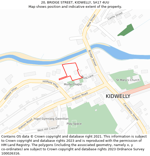 20, BRIDGE STREET, KIDWELLY, SA17 4UU: Location map and indicative extent of plot