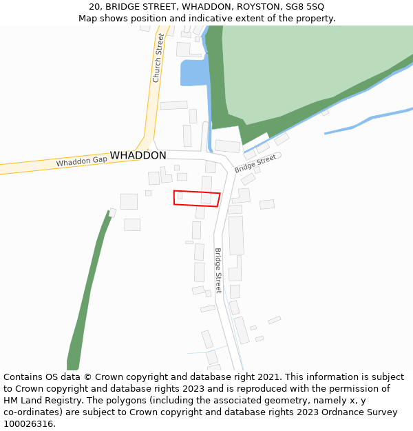 20, BRIDGE STREET, WHADDON, ROYSTON, SG8 5SQ: Location map and indicative extent of plot