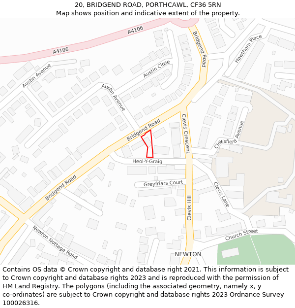 20, BRIDGEND ROAD, PORTHCAWL, CF36 5RN: Location map and indicative extent of plot