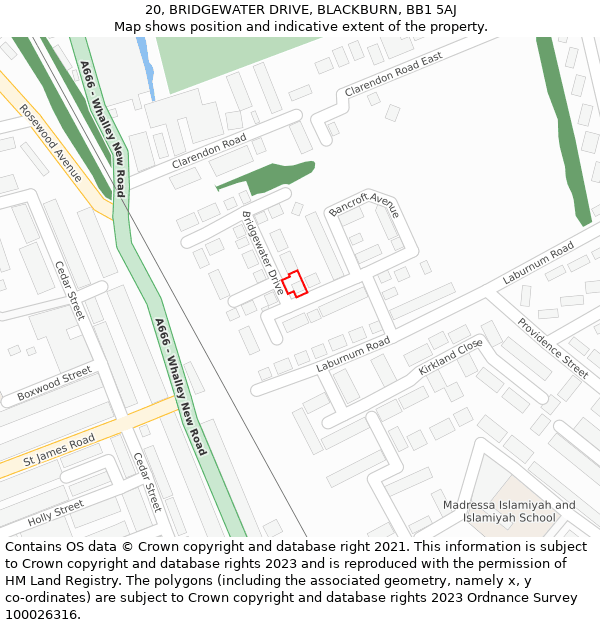 20, BRIDGEWATER DRIVE, BLACKBURN, BB1 5AJ: Location map and indicative extent of plot