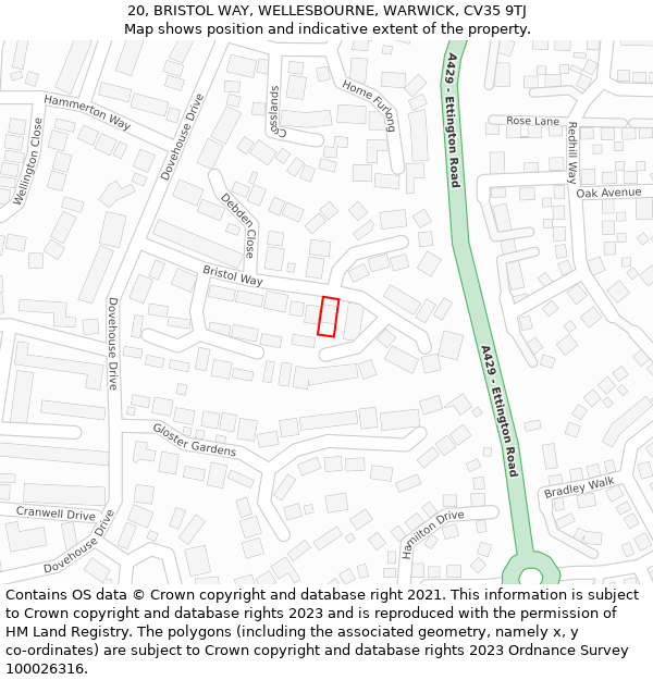 20, BRISTOL WAY, WELLESBOURNE, WARWICK, CV35 9TJ: Location map and indicative extent of plot