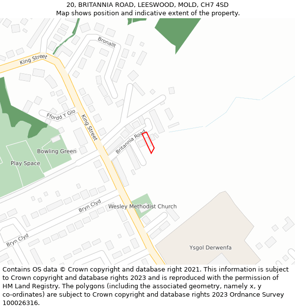 20, BRITANNIA ROAD, LEESWOOD, MOLD, CH7 4SD: Location map and indicative extent of plot