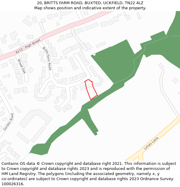 20, BRITTS FARM ROAD, BUXTED, UCKFIELD, TN22 4LZ: Location map and indicative extent of plot