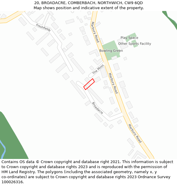 20, BROADACRE, COMBERBACH, NORTHWICH, CW9 6QD: Location map and indicative extent of plot