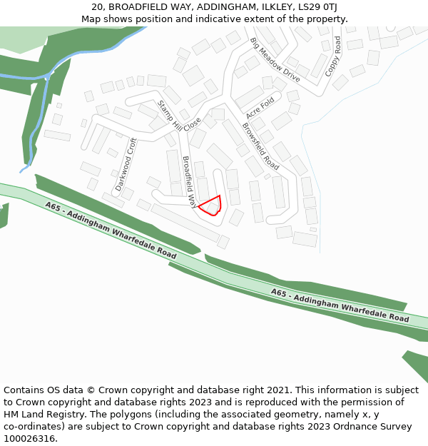 20, BROADFIELD WAY, ADDINGHAM, ILKLEY, LS29 0TJ: Location map and indicative extent of plot