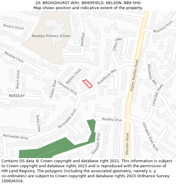 20, BROADHURST WAY, BRIERFIELD, NELSON, BB9 5HG: Location map and indicative extent of plot