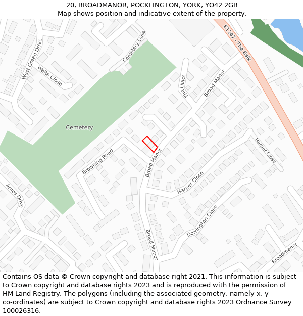 20, BROADMANOR, POCKLINGTON, YORK, YO42 2GB: Location map and indicative extent of plot