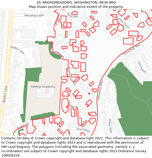 20, BROADMEADOWS, WASHINGTON, NE38 8RQ: Location map and indicative extent of plot