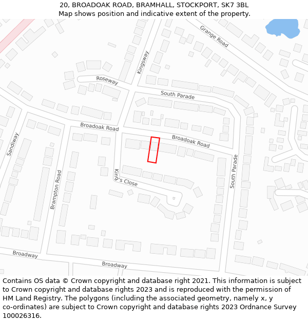 20, BROADOAK ROAD, BRAMHALL, STOCKPORT, SK7 3BL: Location map and indicative extent of plot
