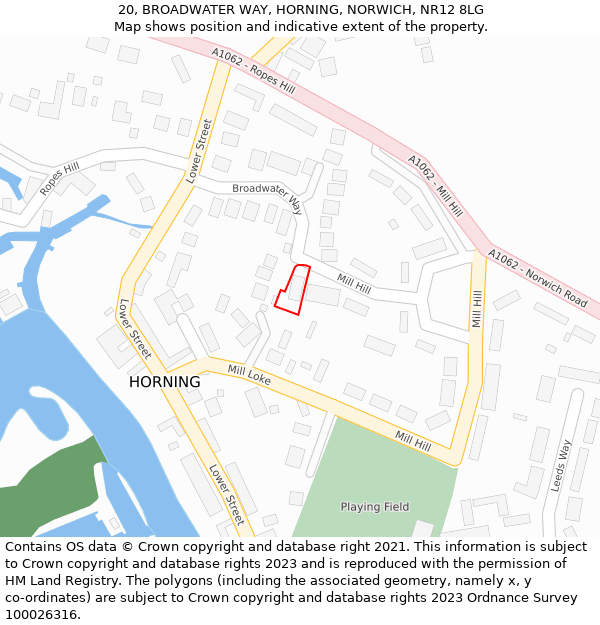 20, BROADWATER WAY, HORNING, NORWICH, NR12 8LG: Location map and indicative extent of plot