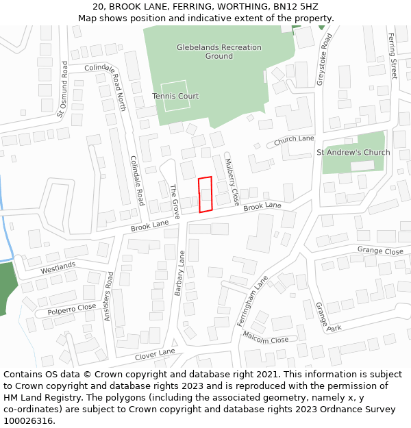 20, BROOK LANE, FERRING, WORTHING, BN12 5HZ: Location map and indicative extent of plot