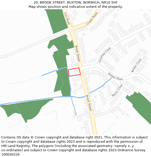 20, BROOK STREET, BUXTON, NORWICH, NR10 5HF: Location map and indicative extent of plot