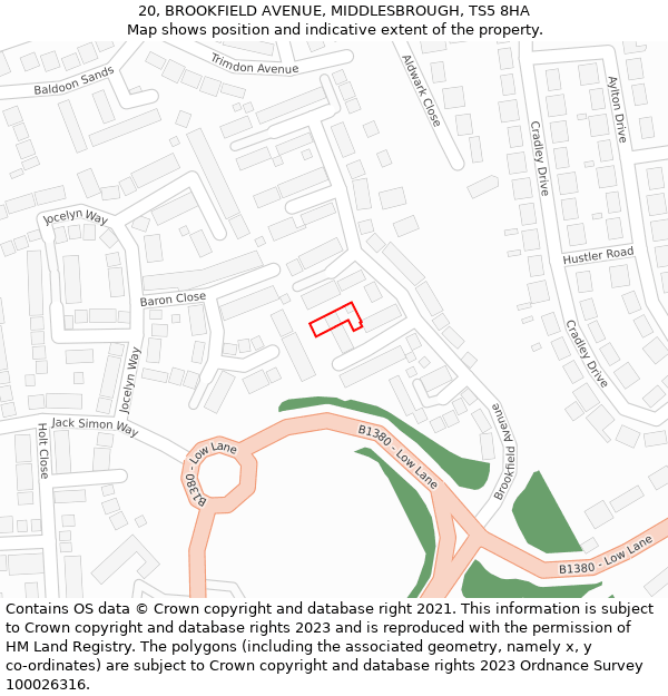 20, BROOKFIELD AVENUE, MIDDLESBROUGH, TS5 8HA: Location map and indicative extent of plot