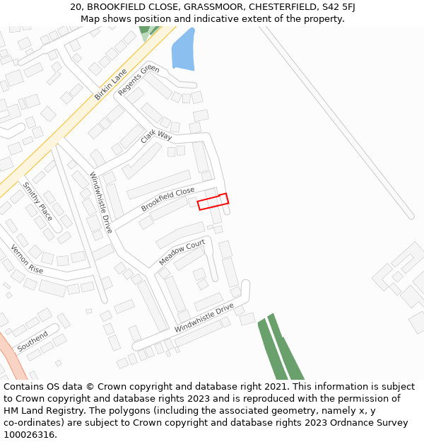 20, BROOKFIELD CLOSE, GRASSMOOR, CHESTERFIELD, S42 5FJ: Location map and indicative extent of plot