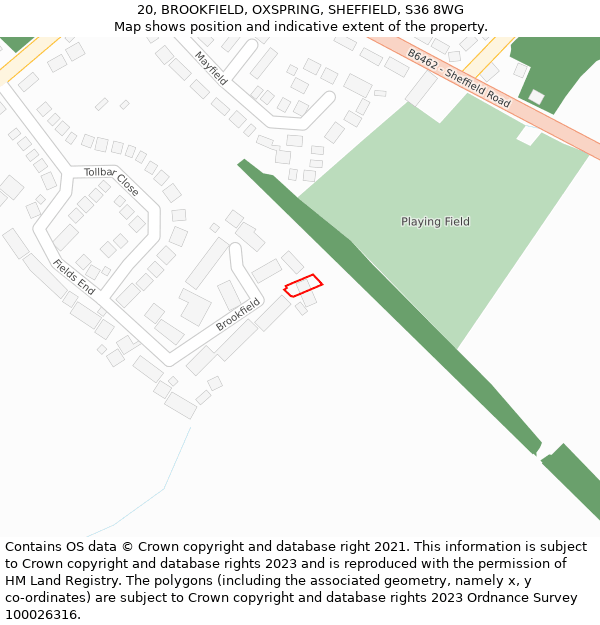 20, BROOKFIELD, OXSPRING, SHEFFIELD, S36 8WG: Location map and indicative extent of plot