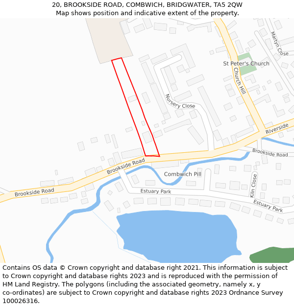 20, BROOKSIDE ROAD, COMBWICH, BRIDGWATER, TA5 2QW: Location map and indicative extent of plot