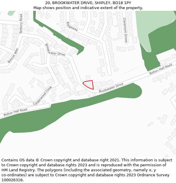 20, BROOKWATER DRIVE, SHIPLEY, BD18 1PY: Location map and indicative extent of plot