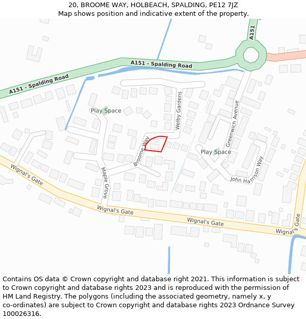 20, BROOME WAY, HOLBEACH, SPALDING, PE12 7JZ: Location map and indicative extent of plot