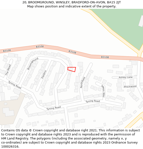 20, BROOMGROUND, WINSLEY, BRADFORD-ON-AVON, BA15 2JT: Location map and indicative extent of plot