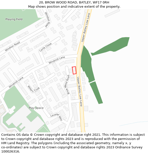 20, BROW WOOD ROAD, BATLEY, WF17 0RH: Location map and indicative extent of plot