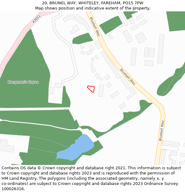 20, BRUNEL WAY, WHITELEY, FAREHAM, PO15 7PW: Location map and indicative extent of plot