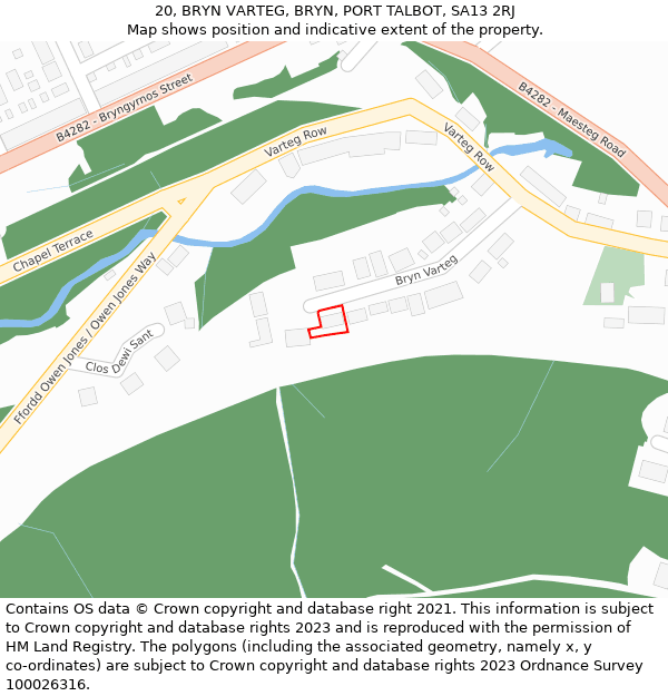 20, BRYN VARTEG, BRYN, PORT TALBOT, SA13 2RJ: Location map and indicative extent of plot