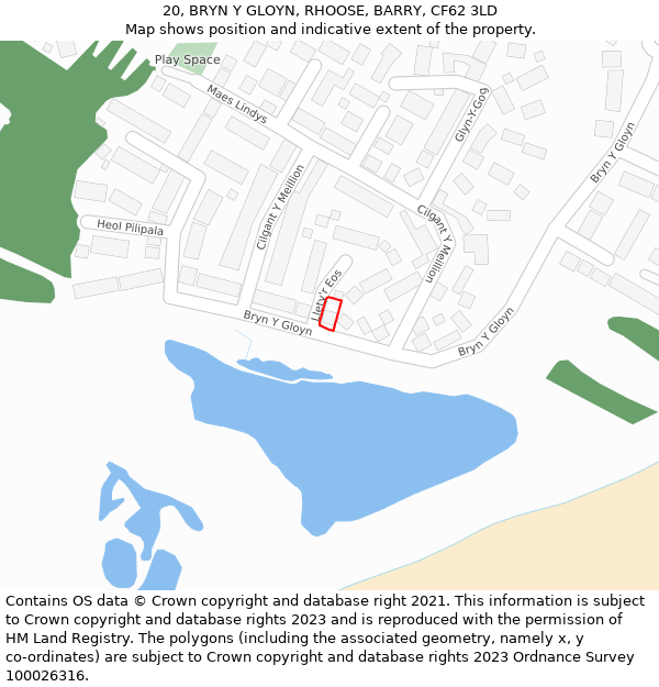 20, BRYN Y GLOYN, RHOOSE, BARRY, CF62 3LD: Location map and indicative extent of plot