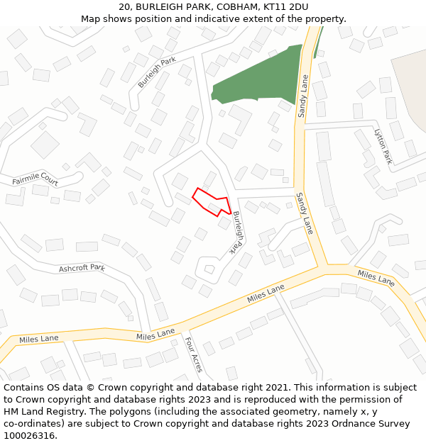 20, BURLEIGH PARK, COBHAM, KT11 2DU: Location map and indicative extent of plot