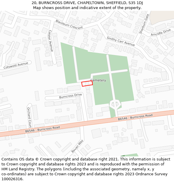 20, BURNCROSS DRIVE, CHAPELTOWN, SHEFFIELD, S35 1DJ: Location map and indicative extent of plot
