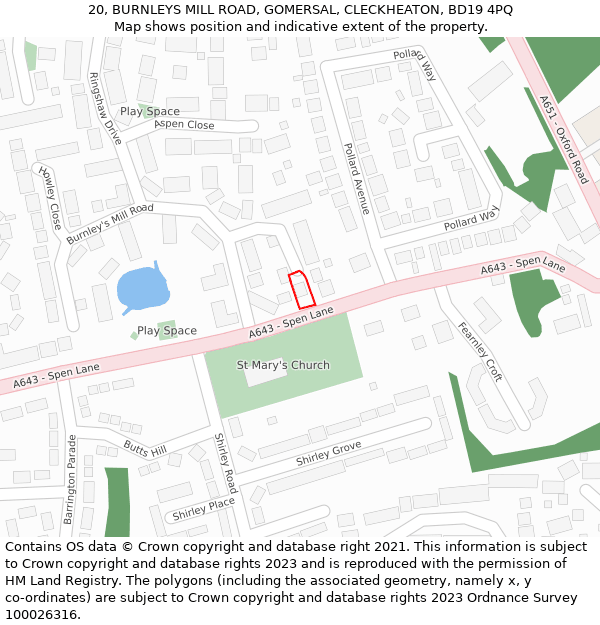20, BURNLEYS MILL ROAD, GOMERSAL, CLECKHEATON, BD19 4PQ: Location map and indicative extent of plot