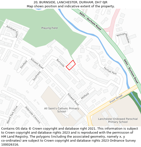 20, BURNSIDE, LANCHESTER, DURHAM, DH7 0JR: Location map and indicative extent of plot