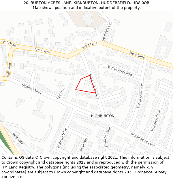 20, BURTON ACRES LANE, KIRKBURTON, HUDDERSFIELD, HD8 0QR: Location map and indicative extent of plot