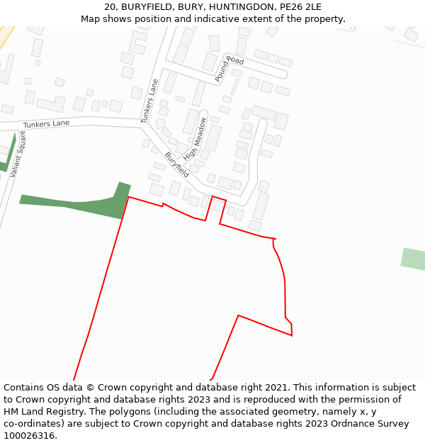 20, BURYFIELD, BURY, HUNTINGDON, PE26 2LE: Location map and indicative extent of plot