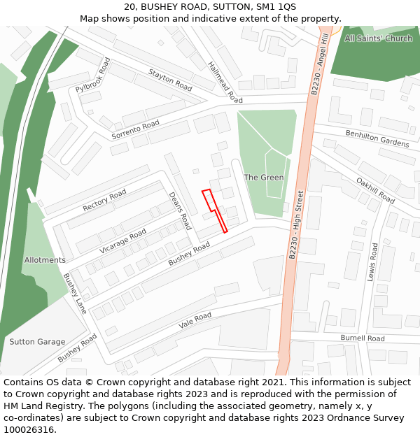 20, BUSHEY ROAD, SUTTON, SM1 1QS: Location map and indicative extent of plot