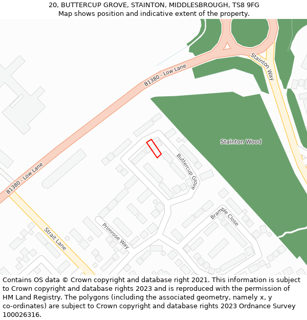 20, BUTTERCUP GROVE, STAINTON, MIDDLESBROUGH, TS8 9FG: Location map and indicative extent of plot