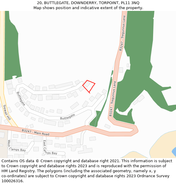 20, BUTTLEGATE, DOWNDERRY, TORPOINT, PL11 3NQ: Location map and indicative extent of plot