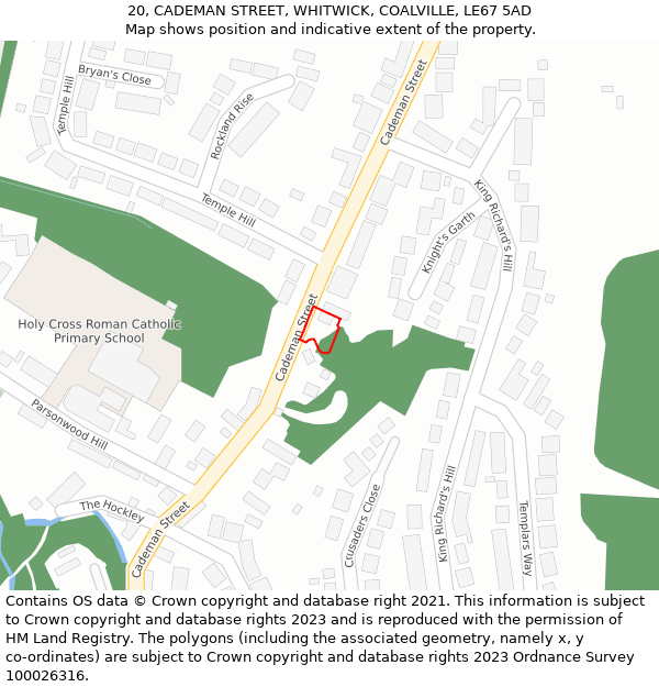 20, CADEMAN STREET, WHITWICK, COALVILLE, LE67 5AD: Location map and indicative extent of plot