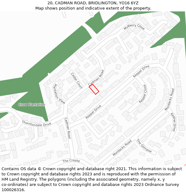 20, CADMAN ROAD, BRIDLINGTON, YO16 6YZ: Location map and indicative extent of plot
